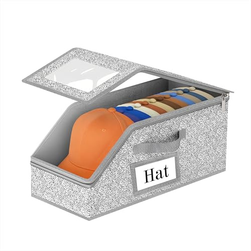 Qzakce Organisateur de Casquettes Boîte de Rangement Boîte à Chapeaux Empilable et Pliable Transparente pour 12 Casquettes de Baseball Organisateur de Placard Anti-Poussière 1 Pièces Gris