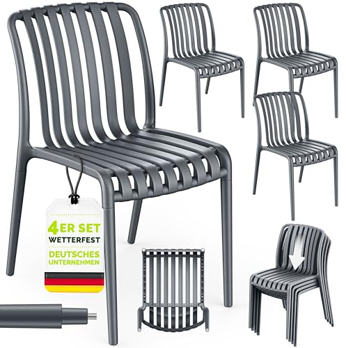 tillvex Lot de 4 chaises de Jardin empilables et résistantes aux intempéries - Charge maximale : 120 kg - Chaises de Jardin d'extérieur - pour Balcon, Jardin, terrasse