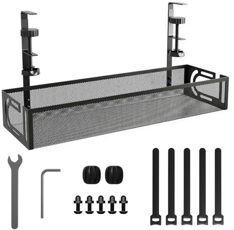 Bandeja Organizador de Cables para Escritorio, sin Taladro, con Abrazadera, Bandeja Metálica Gestión Cables, no Daña la Mesa, Organizador de Cable para Hogar y Oficina