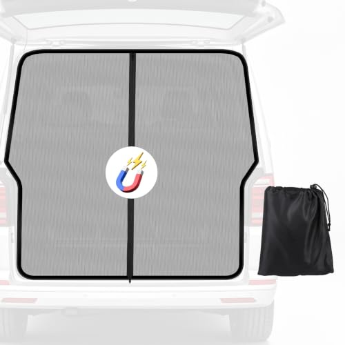 CPROSP Magnetiskt myggnät för VW T5 T6 baklucka, tredelad dragkedja bagageutrymme flugnät med solskydd, bilinsektsskydd för Volkswagen Bus, montering utan borrning
