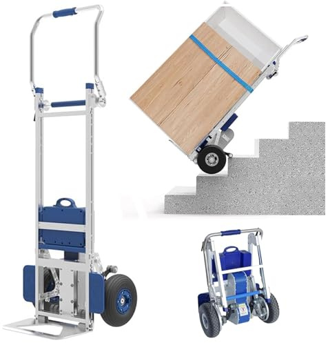 Carretilla de mano plegable y carretilla para subir escaleras, capacidad de carga de 170 kg, batería extraíble, carrito para subir escaleras para electrodomésticos y más