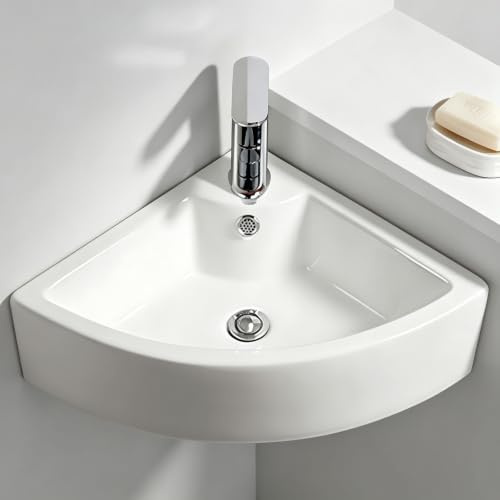 Lavabo De Esquina Para Baño De Cerámica Blanca, Lavabo Suspendido, Lavabo Pequeño De Pared, Lavamanos Esquinero Para Baño