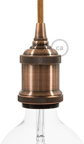 creative cables Kit Portalampada E27 in alluminio vintage (Rame, Ø50 mm x H72 mm) – Corpo in alluminio con finitura ramata – Serracavo in plastica e metallo