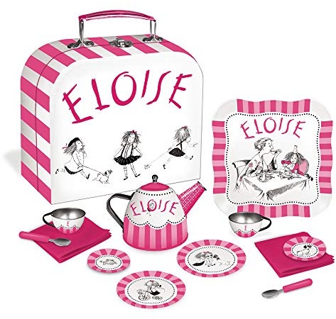 YOTTOY Eloise Collection | 12-Piece Kids Tin Tea Set Toy with Illustrations & Sturdy Carrying Case