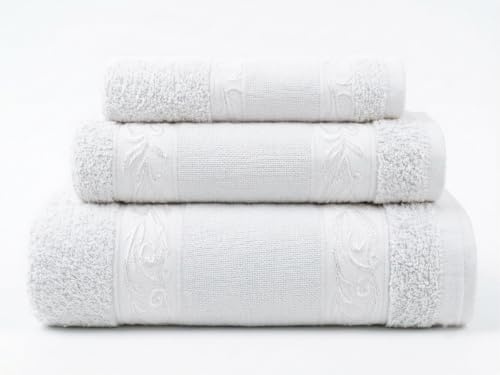 Matbotex Set Toalla 3 Uds. Panama 400 G Blanco 30X50/ 50X100/ 100X150 cm,se Puede Bordar en Punto de Cruz,(Precio PROMOCION)