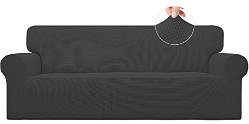 Easy-Going Stretch Oversized Sofa Slipcover 1-Piece Sofa Cover Furniture Protector Couch Soft with Elastic Bottom for Kids, Polyester Spandex Jacquard Fabric Small Checks Dark Gray