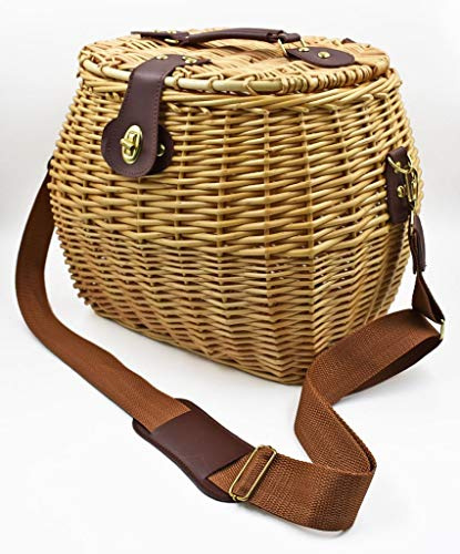 ok affarefatto zimbardi costanza Cesta de Mimbre con Correa, 29 x 25 x 28 cm, Apta para la Recogida Tanto de Hongos como de Todas Las Frutas de Bosque.