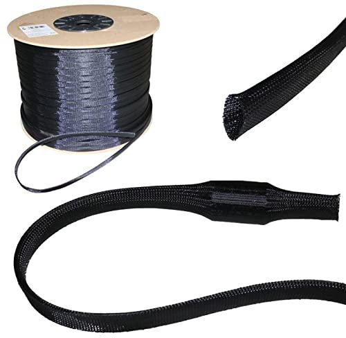 Lumonic 10m Geflechtschlauch 12mm (8-16mm) I Gewebeschlauch Kabel aus Polyester in Schwarz I Kabelschlauch, Schutzschlauch, Kabelschutz, Kabelummantelung