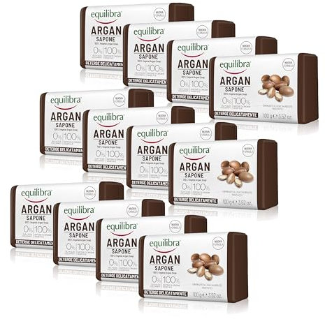 equilibra Argan Sapone 100% vegetale, 100 g, Pacco da 12