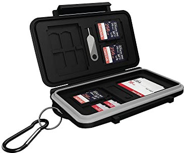ICY BOX SD Karten Aufbewahrung für 28 Speicherkarten (8X SD, 16x Micro-SD, 4X CF), Klippverschluss, Case mit Karabinerhaken, schwarz