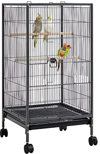 Yaheetech 40 Inch Wrought Iron Bird Cage Open-Top Parrot Cage with Rolling Stand for Parakeets Cockatiels Budgies Parrotlets Lovebirds Canary Small-Sized Birds Parrots