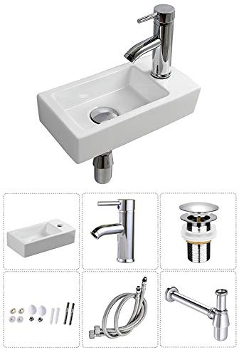 Wall Hung Basin Sink Small Cloakroom Basin Rectangle Ceramic Wash Basin Right Hand (Classic)