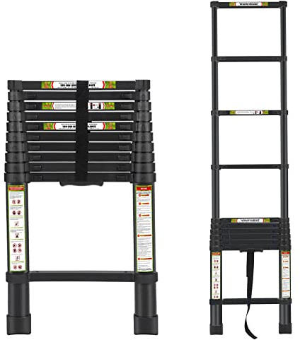 RIKADE Telescopic Ladder, 10.5FT Aluminum Telescoping Ladder with Non-Slip Feet, Portable Extension Ladder for Household and Outdoor Working, 330lb Capacity, Black