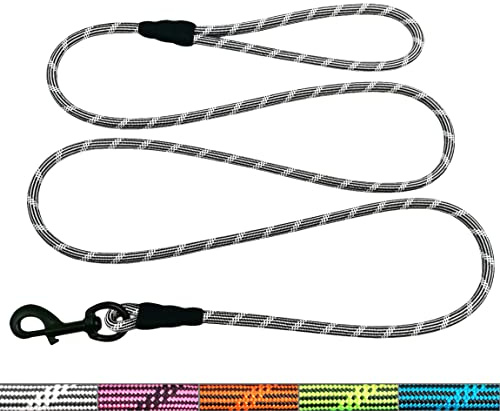 WYuZe 1/5 Reflective X-Small Dog Leash, 6/10/15 FT Lightweight Puppy Rope Lead for Small Dogs Cats Chihuahua Maltese, Outdoor Walking Training Leash for Pets Up to 15lb (6ft, Black)