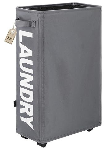 TOTANKI Cesto de lavandería móvil con 4 ruedas y asas a ambos lados, cesta de lavandería plegable, clasificador y organizador de ropa plegable, cesta de almacenamiento alta (gris, M)