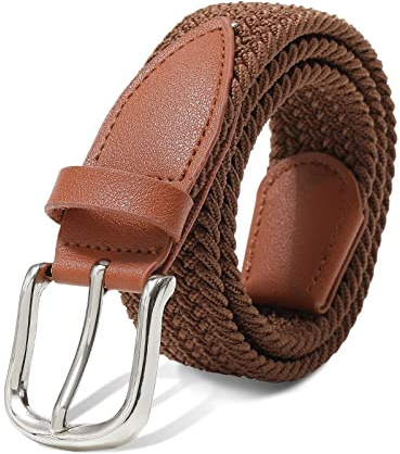 AWAYTR Kids Elastic Braided Belt - Pin Buckle Stretch Golf Baseball Belts for Boys and Girls Aged 4-12 Years (Brown)