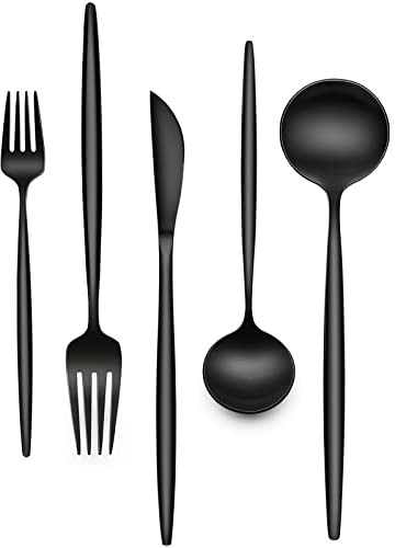 30-Piece Black Silverware Set, Flatware Set for 6, Food-Grade Stainless Steel Tableware Cutlery Set, Utensil Sets Kitchen Cutlery for Home Office Restaurant Hotel