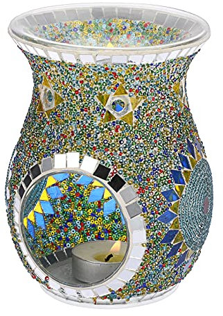 SUMNACON Bruciatore di olio essenziale in vetro a mosaico per olio profumato, candela tealight titolare bruciatore, diffusore di incenso per decorazione della tavola domestica verde