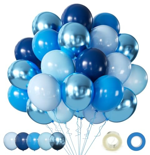 Blue Balloons Metallic Blue Balloon, 60Pcs 12Inch Chrome Blue Balloons Kit Macaron Light Pearl Navy Blue Latex Balloons for Birthday Wedding Party Decoration