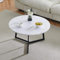 TUKAILAi White Wooden Coffee Table, Round Marble Effect Coffee Table for Living Room Metal Frame Modern End Side Table for Home Office