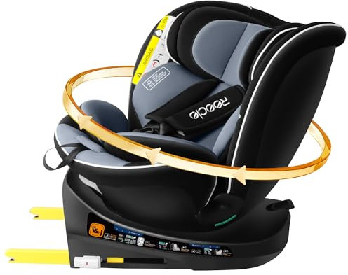 Reecle I-Size Kindersitz 360 Drehbar mit ISOFIX 40-150 cm, 0-12 Jahre, Reboarder Kinderautositz (Schwarz)