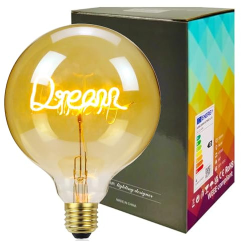 YANUODA Vintage Led Glühbirne G125 Big Globe 2000Kelvin 4W Dimmbar Alphabet Filament Tischlampe Glühbirne Dekorative Glühbirnen 220 / 240V E27 Dream