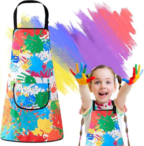 OQKAHIV Grembiulino Impermeabile Bambini 3-11 con Tasche, Grembiule da Cucina Chef Regolabile con Cappello, Grembiuli per Pittura e Cottura per Ragazze e Ragazzi (1 pezzo)