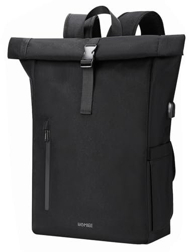 HOMIEE Rolltop Rucksack Herren Damen Groß Wasserdichter Laptop Rucksäcke 17.3 Zoll 30L Casual Rollrucksack Daypack Reiserucksack Handgepäck Flugzeug für Arbeit Reisen Radfahren Uni Travel Business