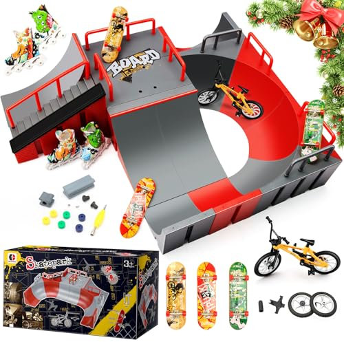 MOMSIV Mini Finger Skateboard and Ramp Accessories Set, Customisable and Buildable Ramp Set with Fingerboard, Skate Park Deck Truck Board Kit Toy for Kids Ages 6+