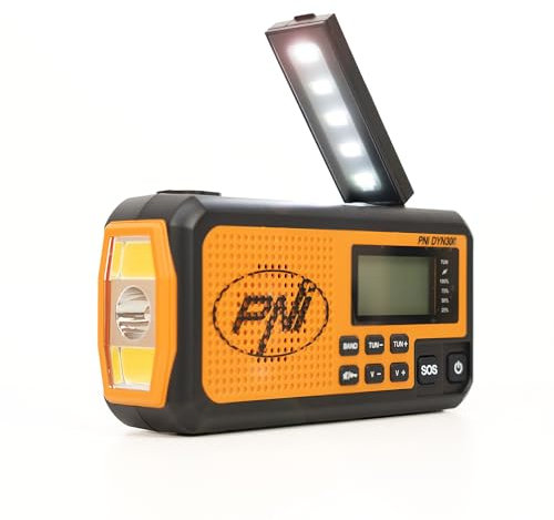 Radio Portable PNI DYN300, avec Dynamo, Chargement Solaire, Lampe de Poche, powerbank 4000 mAh, SOS, IPX3, Orange