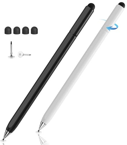 Tablet Stift Für Alle Tablets, DIGIROOT 2-in-1 Drehbarer Touchscreen Stift Hohe Sensitivität Touch Pen Für iPhone/iPad/iWatch/Surface/Smartphones and Alle Kapazitiver Touchscreens-Schwarz/Weiß