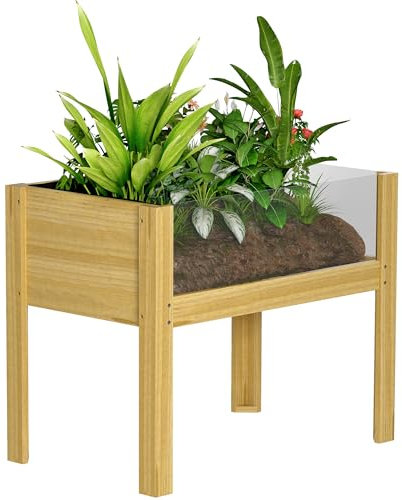 Outsunny Huerto Urbano de Madera Mesa de Cultivo con Paneles Acrílicos Jardinera Elevada para Cultivo Flores Vegetales en Jardín Terraza 75x46x60,5 cm Natural