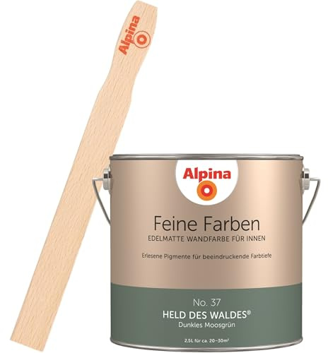Alpina Feine Farben inkl. Rührholz – No. 37 Held des Waldes – edelmatte Innenfarbe - Wandfarben für einzigartige Farbwirkungen und Raumstimmungen – Dunkles Moosgrün - 2,5 Liter