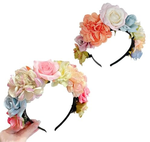 2 Pezzi Ghirlanda Floreale, Fascia Per Ghirlande Floreali, Corona Di Fiori Per Capelli, Fasce Corona Di Fiori, Per Spiaggia Per Matrimoni Decorazione, Uso Quotidiano, Puntelli Foto (Blu e Verde)