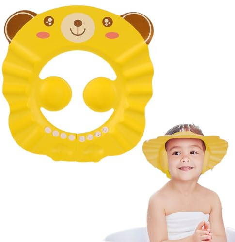EYVRPAU 1 Pezzi Cuffia da Doccia Regolabile, Cappello Doccia Bambini, Cuffia da Bagno per Testa Bambino, Regolabile Visiera Cappello, Protezione per Doccia, per Proteggi Occhi, Orecchie(Giallo)