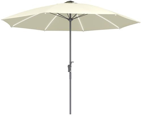 Outsunny Sombrilla Terraza Exterior con Luces LED Ø300x256 cm Sombrilla de Jardín con Manivela Techo de Ventilación Protección UV50+ y Poste de Aluminio Parasol para Patio Piscina Playa Crema