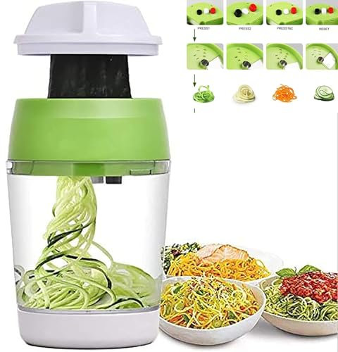 5 in1 affettatrice a spirale portatile, verde, plastica, ABS, acciaio inossidabile