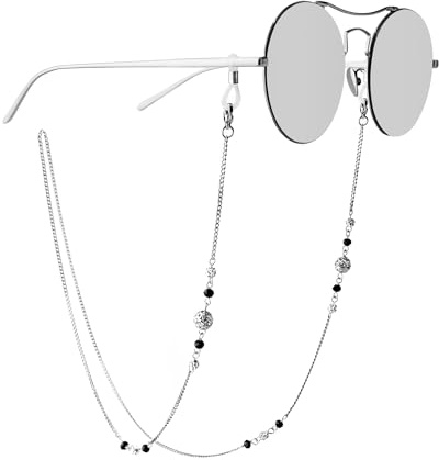 Mini Tree Glasses Chains for Women and Men,Reading Glasses Lanyards Beads Eyeglass Strap Sunglasses Holder Around Neck (Silver)
