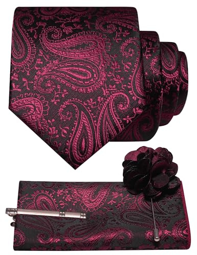 JEMYGINS Juego de corbata para hombre con pañuelo y pinza de corbata con motivo de cachemira y flores, multicolor, para boda, negocios y fiestas, M