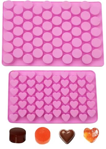duoyif Stampo in silicone cuore e cilindro piccolo - 2 pezzi, 55 cavità, stampi caramelle, senza BPA, stampo per cioccolatini, praline, caramelle gominola e mini cubetti di ghiaccio (cuore, cilindrico