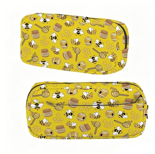 BNQL Trousse à crayons abeille avec fermeture éclair - Cadeau pour les amateurs d'abeilles - Cadeau d'apiculteur - Sac de papeterie en nid d'abeille