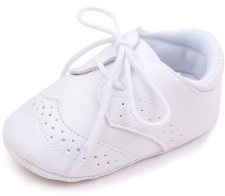 Methee Infant Baby Boys Girls Walking Shoes, Soft Sole Non-Slip First Walker Shoes Newborn Crib Shoes, Perfect for Baptism/Crawling/Wedding, White 0-6 Months Infant