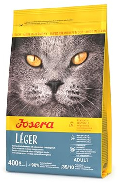 JOSERA Léger 400 g | Croquettes pour chat en surpoids ou stérilisé | Faible teneur en matières grasses | Aliment Super Premium pour chat adulte peu actif | Sachet de 400 g