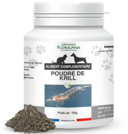 Floralpina - Poudre de Krill - 100g pour Chien et Chat - Riche en oméga 3