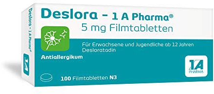 Deslora - 1 A Pharma, 5 mg Filmtabletten mit Desloratadin (100 Stck.): Das beliebte Antiallergikum ohne Rezept.