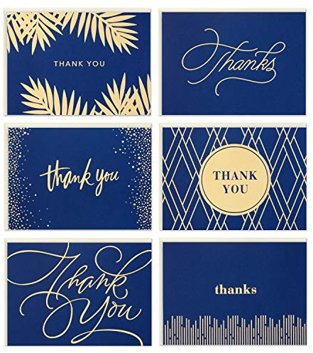 Hallmark Thank You Cards Assortment, Gold and Navy (120 Thank You Notes with Envelopes for Wedding, Bridal Shower, Baby Shower, Business, Graduation)
