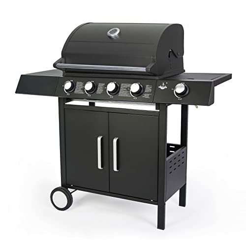 Gasgrill SAN ANGELO 4+1 von El Fuego® | 4 Hauptbrenner + 1 Seitenbrenner | Edelstahl, inkl. Gasschlauch und Druckminderer | Grill Smoker Grillwagen BBQ | AY 582