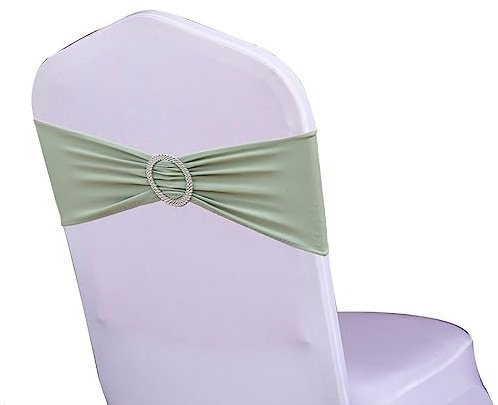 WENSINL Paquete de 100 bandas elásticas de licra para sillas de boda, bandas elásticas de licra con hebilla deslizante, lazos de elastano para fiestas, sin fundas de silla blancas (verde salvia)