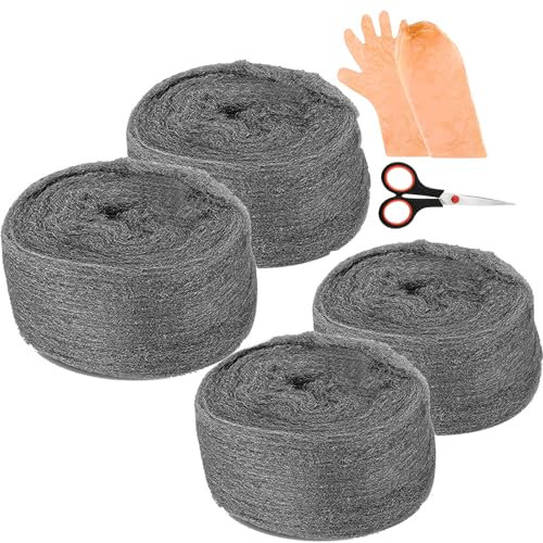 Steel Wool for Rodent Control Steel Wool Mice Control Pads Steel Wool Rodent Barrier Kit Gap Blocker Fill Fabric for Holes Holes/Siding/Pipeline/Vents 4 Pack