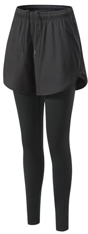 Valcatch Pantalon de Course pour Femmes avec Leggings d’entraînement Taille Haute Multipoches 2 en 1 Collants de Compression de Yoga Shorts de Planche
